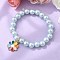 ABS Plastic Imitation Pearl Beads Stretch Bracelets, Alloy Enamel Charm Bracelets for Women, Flower, Cyan, Inner Diameter: 1-3/4 inch(4.5cm)
