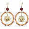 201 Stainless Steel Studs Earrings, with Brass & Polymer Clay Rhinestone & Glass Seed Pendant, Sun, Mixed Color, 75x46mm