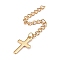 304 Stainless Steel Chain Extender, Curb Chain, with 202 Stainless Steel Pendants, Cross, Golden, 70mm, Link: 3.7x3x0.5mm, Cross: 16.5x9.5x0.6mm