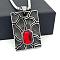 Vintage Style Stainless Steel Ruby Rhinestone Textured Rectangle Pendant Necklaces for Men, Stainless Steel Color