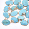 Spray Paint & Electroplate Sea Shell Pendants, with Iron Findings, Light Gold, Sky Blue, 16~26x17~28x7~10mm, Hole: 2mm