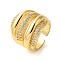 Brass Micro Pave Cubic Zirconia Open Cuff Rings for Women, Cadmium Free & Nickel Free & Lead Free, Real 18K Gold Plated, 26.5mm