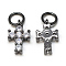 DIY Brass Micro Pave Cubic Zirconia Tiny Cross Charms, Gunmetal, 13x7x3mm, Hole: 3mm, Jump Ring: 5x1mm, 3mm inner diameter