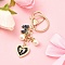 Heart & Bowknot Alloy Enamel Pendant Keychain, with Alloy Clasp and Iron Rings, Black, 8.5cm