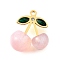 304 Stainless Steel Acrylic Pendants, Cherry Charms, with Rhinestone, PVD Vacuum Plating, Pink, 23.5x21.5x12mm, Hole: 1.8mm