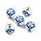 Spray Painted Wood European Beads, Large Hole Beads, Round with Imitation Blue and White Porcelain Pattern, Blue, 16mm, Hole: 4~4.5mm