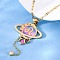 304 Stainless Steel Hot Pearl Enamel Constellation Planet Pendant Necklaces, with Crystal Rhinestone, Golden, Leo, 15.94 inch(40.5cm)