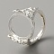 Adjustable Brass Pad Ring Settings, Open Oval with Flower, Silver, US Size 6 1/2(17mm), Tray: 18.5x14.5mm