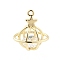 Brass Micro Pave Clear Cubic Zirconia Charms, Cadmium Free & Nickel Free & Lead Free, Planet with Star, Real 14K Gold Plated, 15x13x11mm, Hole: 1mm