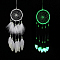 Luminous Woven Net/Web with Feather Wind Chimes, with Iron Findings, Glow in the Dark, for Home Hanging Ornament, Round, 500mm