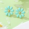 304 Stainless Steel Enamel Stud Earrings, Flower, Golden, Sky Blue, 18x18mm