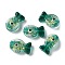 Handmade Foil Lampwork Fish Beads, with Enamel, Gradient Color, Green, 20x23x8.5mm, Hole: 1.8mm
