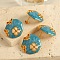 304 Stainless Steel Enamel Stud Earrings, Hollow Flower, Steel Blue, 24x24mm