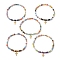 4mm Round Gemstone & Handmade Lampwork Beaded Stretch Bracelets, 304 Stainless Steel Cross Charm Bracelets for Women, Inner Diameter: 2-1/8 inch(5.3cm), Bead: 4mm