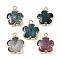 Natural Indian Agate Pendants, Flower Charms with Brass Findings, Golden, 23~24x21x6mm, Hole: 1.8mm