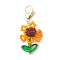 Sunflower Acrylic & Glass Seed Pendant Decorations, with Zinc Alloy Lobster Claw Clasps, Dark Orange, 39mm