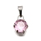 304 Stainless Steel Pave Cubic Zirconia Pendants, Flat Round Charms, Pink, 12x9x5.5mm, Hole: 3x6mm