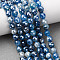 Natural Banded Agate Beads Strands, Round, Faceted, Pearl Luster Plated, Blue, 6mm, Hole: 1mm, about 63pcs/strand, 15.04''(38.2cm)