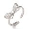 Bowknot Brass Micro Pave Clear Cubic Zirconia Open Cuff Rings for Women, Platinum, Bowknot: 9x16.5mm, Adjustable