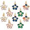 10Pcs 5 Colors Brass Clear Cubic Zirconia Pendants, Flower Charms, Long-Lasting Plated, Real 18K Gold Plated, with Jump Ring, Mixed Color, 12.5x10.5x4mm, Hole: 3.5mm, jump ring: 5x0.75mm, 2pcs/color