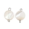 Natural Shell Disc Connector Charms, with 304 Stainless Steel Double Loops, Seashell Color, Stainless Steel Color, 17.5x10.5x3~3.5mm, Hole: 1.8~2mm