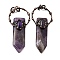 Natural Amethyst Sword Shape Big Pendants, with Brass Rings, Red Copper, 66~73x30~31x11.5~12mm, Hole: 6mm