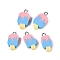 Handmade Polymer Clay Pendants, Ice Cream Charms, with Iron Loops, Flamingo, 18~19.5x8.5~10.5x5mm, Hole: 1.8~2mm
