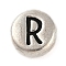 925 Sterling Silver Flat Round with Letter Beads, with 925 Stamp, Antique Silver, Letter R, 6.5x3mm, Hole: 1.2mm