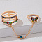 Butterfly Alloy with Colorful Rhinestone Finger Rings for Women, with Chain, Golden, Inner Diameter: 17mm