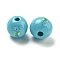 Natural Wood European Beads, Ocean Theme Printed lotus Beads, Large Hole Beads, Sky Blue, Sea Horse, 16x15mm, Hole: 4mm