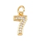 Brass Micro Pave Clear Cubic Zirconia Charms, Number, Long-Lasting Plated, Cadmium Free & Lead Free, Rack Plating, with Jump Ring, Real 18K Gold Plated, 12x7x1.8mm, Hole: 3.4mm