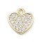 Brass Micro Pave Clear Cubic Zirconia Charms, Real 14K Gold Plated, Heart, 8.5x8x1.5mm, Hole: 1.2mm