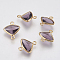 Glass Links connectors, with Brass Findings, Faceted Fan, Real 18K Gold Plated, Medium Purple, 12.5x10x3mm, Hole: 1mm