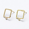 Brass Stud Earring Findings, with Loop, Long-Lasting Plated, Real 18K Gold Plated, Nickel Free, Square, 12x10x1mm, Hole: 1mm, Pin: 0.8mm