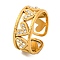304 Stainless Steel Open Cuff Ring with Rhinestone for Women, Heart, Crystal, 8mm