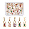 24Pcs 4 Colors Brass Micro Pave Cubic Zirconia Pendants, with Glass, Teardrop, Long-Lasting Plated, Light Gold, Mixed Color, 17.5x6x2.5mm, Hole: 1mm, 6pcs/color