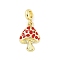 Brass Red Enamel Vegetable European Dangle Charms, Large Hole Pendants, Cadmium Free & Lead Free, Real 18K Gold Plated, Mushroom, 33.5mm, Hole: 4.5mm