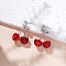 Cherry Zinc Alloy CCB Plastic Dangle Stud Earrings, with 304 Stainless Steel & Iron Earring Findings, Stainless Steel Color, Red, 30x25mm