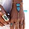 Bohemian Style Alloy Finger Ring Bracelets for Women, Oval & Teardrop, with Synthetic Turquoise Bead, Antique Silver, 6-1/2 inch(16.5cm)
