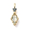 Brass Glass Pendants, Rhombus with Heart Charms, Real 14K Gold Plated, Faceted, Azure, 18.5x6.5x4.5mm, Hole: 3.5x2mm