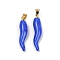 Handmade Lampwork with Brass Pendants, Horn of Plenty Charms, Royal Blue, 26.5x6.5x6.5mm, Hole: 5x3.5mm