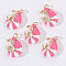 Alloy Enamel Pendants, Golden, Crayfish Charm, Pink, 19x12x5.5mm, Hole: 1.4mm