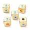 Brass Enamel Beads, Long-Lasting Plated, Real 18K Gold Plated, Cube with Eye, Cyan, 10x10x10mm, Hole: 3mm