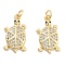 Brass Pave Clear Cubic Zirconia Pendants, Tortoise, with Jump Ring, Tortoise, 21x11x3mm, Hole: 5mm