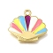 Brass Enamel Pendants, Shell Shape Charms, Rack Plating, Long-Lasting Plated, Lead Free & Cadmium Free, Real 18K Gold Plated, Colorful, 14.5x17x1.5mm, Hole: 1.5mm