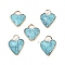 Synthetic Turquoise Faceted Pendans, Golden Plated Brass Heart Charms, 23x18x7~7.5mm, Hole: 6x6.5mm