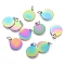 Ion Plating(IP) 304 Stainless Steel Charms, Stamping Blank Tag, with Jump Rings, Flat Round, Rainbow Color, 14x12x0.8mm, Hole: 3.5mm