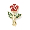 Brass Micro Pave Cubic Zirconia Pendants, with Enamel, Flower Charms, Real 18K Gold Plated, Long-Lasting Plated, Cadmium Free & Lead Free, Red, 18.5x11.5x3mm, Hole: 2.5x1.5mm