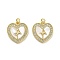 Brass Micro Pave Clear Cubic Zirconia Pendants, with Shell, Jump Rings, Real 18K Gold Plated, Cross, 20.5x19x2mm, Hole: 3.5mm