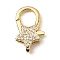 Brass Clear Cubic Zirconia Lobster Claw Clasps, Star, Real 18K Gold Plated, 22.5x13.5x5.5mm, Hole: 5x2mm
